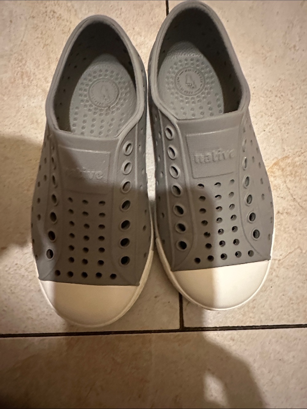 Native Kids Gray Water Shoes with White Toe Caps